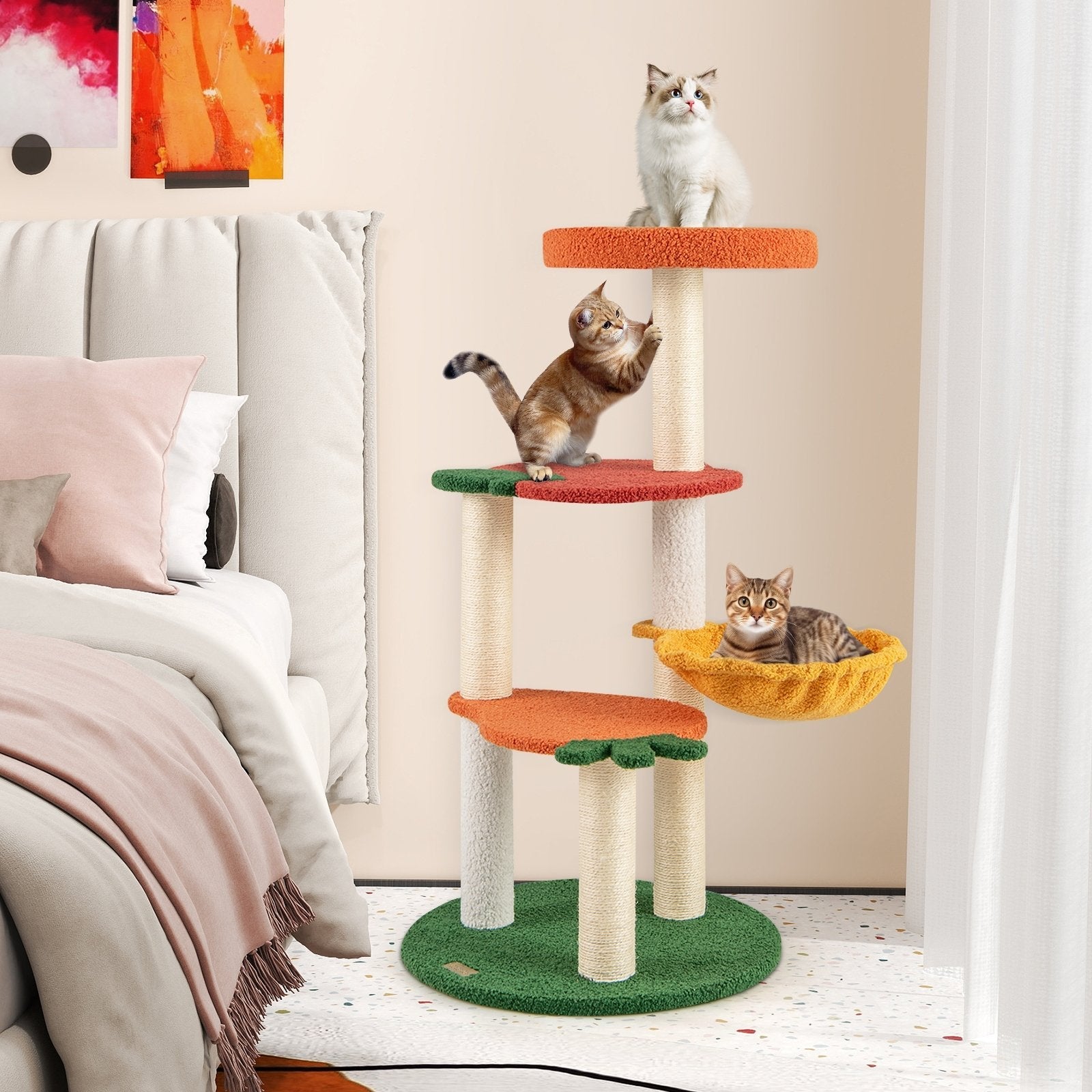 Multi-level Cat Tree Pet Activity Center with Fruit-shaped Platforms-Red and Orange