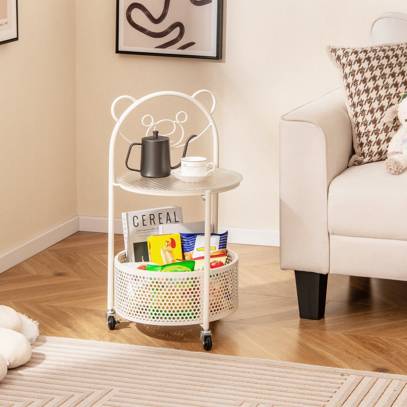 Modern Sofa Side Table on Lockable Wheels for Living Room Bedroom Study-Gold