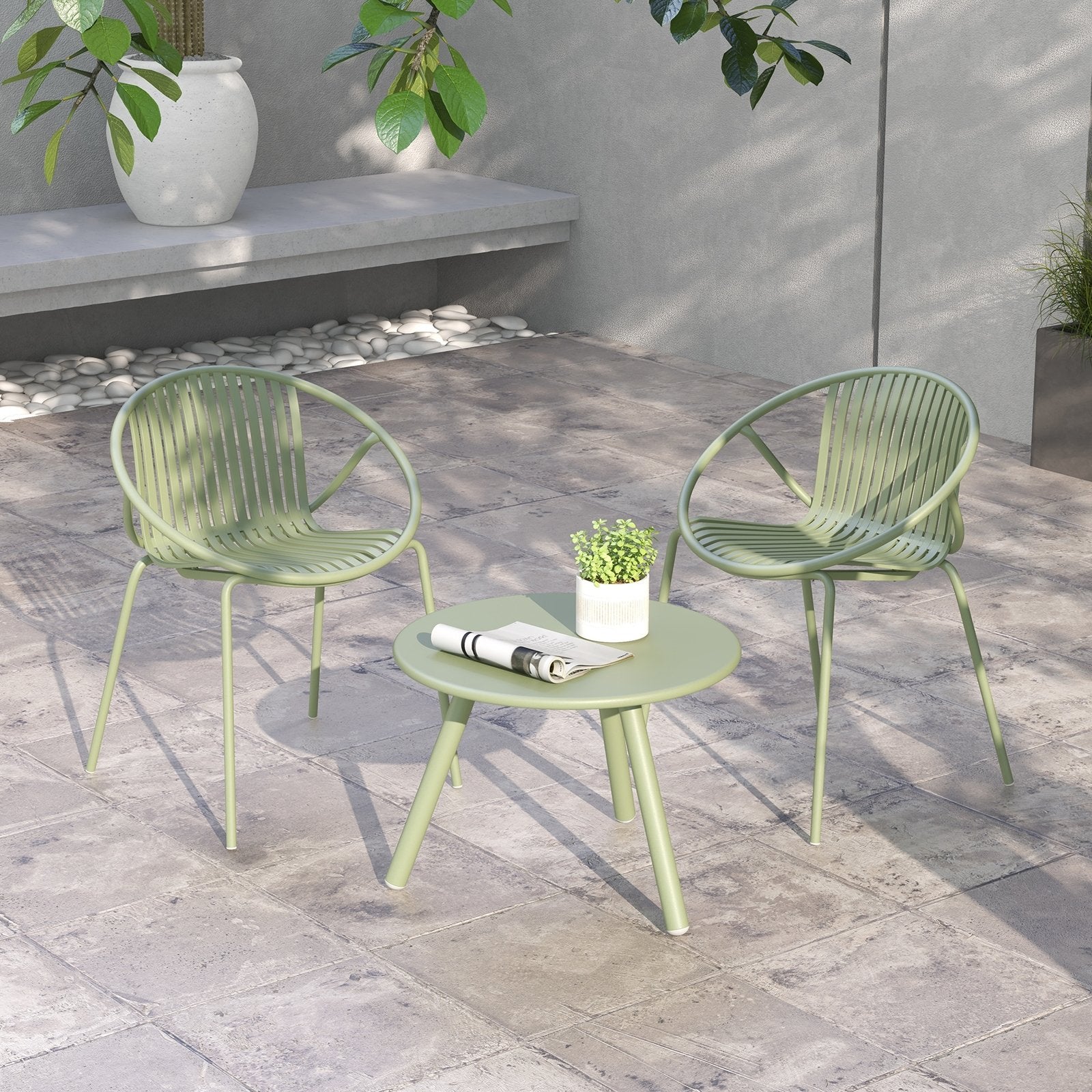 All Weather PP Patio Conversation Set with Round Coffee table and 2 Chairs-Gray