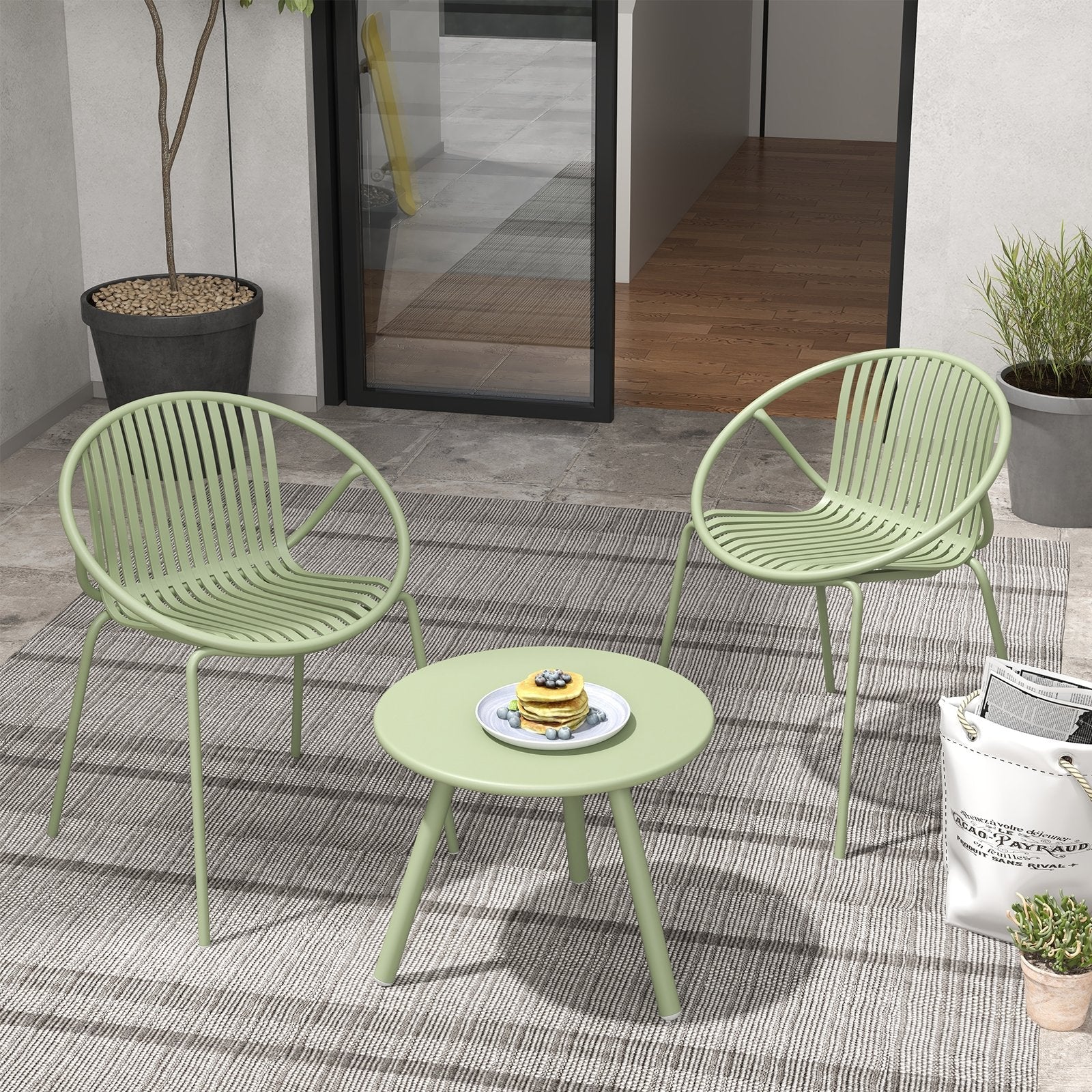 All Weather PP Patio Conversation Set with Round Coffee table and 2 Chairs-Gray