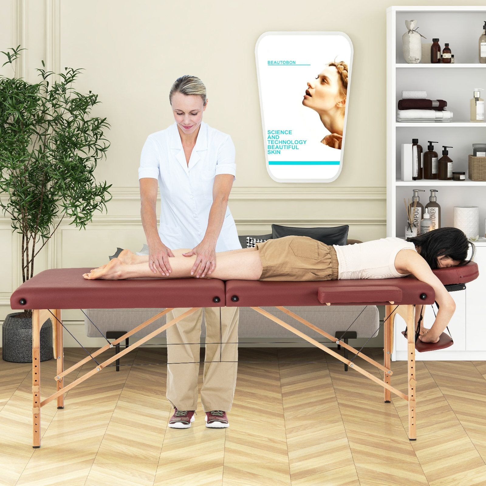 84 Inch Foldable Massage Table with Carrying Bag and Height Adjustable-Black