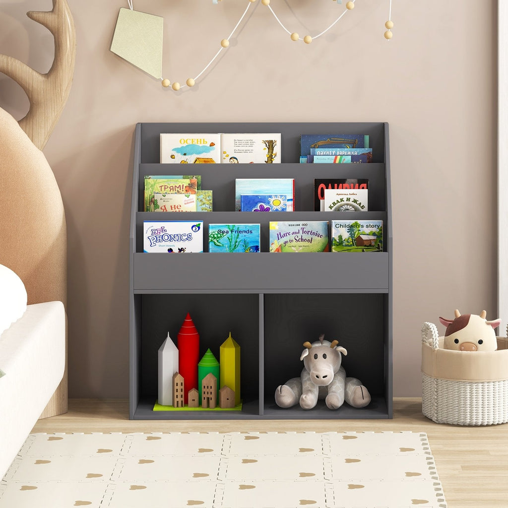 Kids Wooden Bookshelf Bookcase Children Toy Storage Cabinet Organizer-Gray