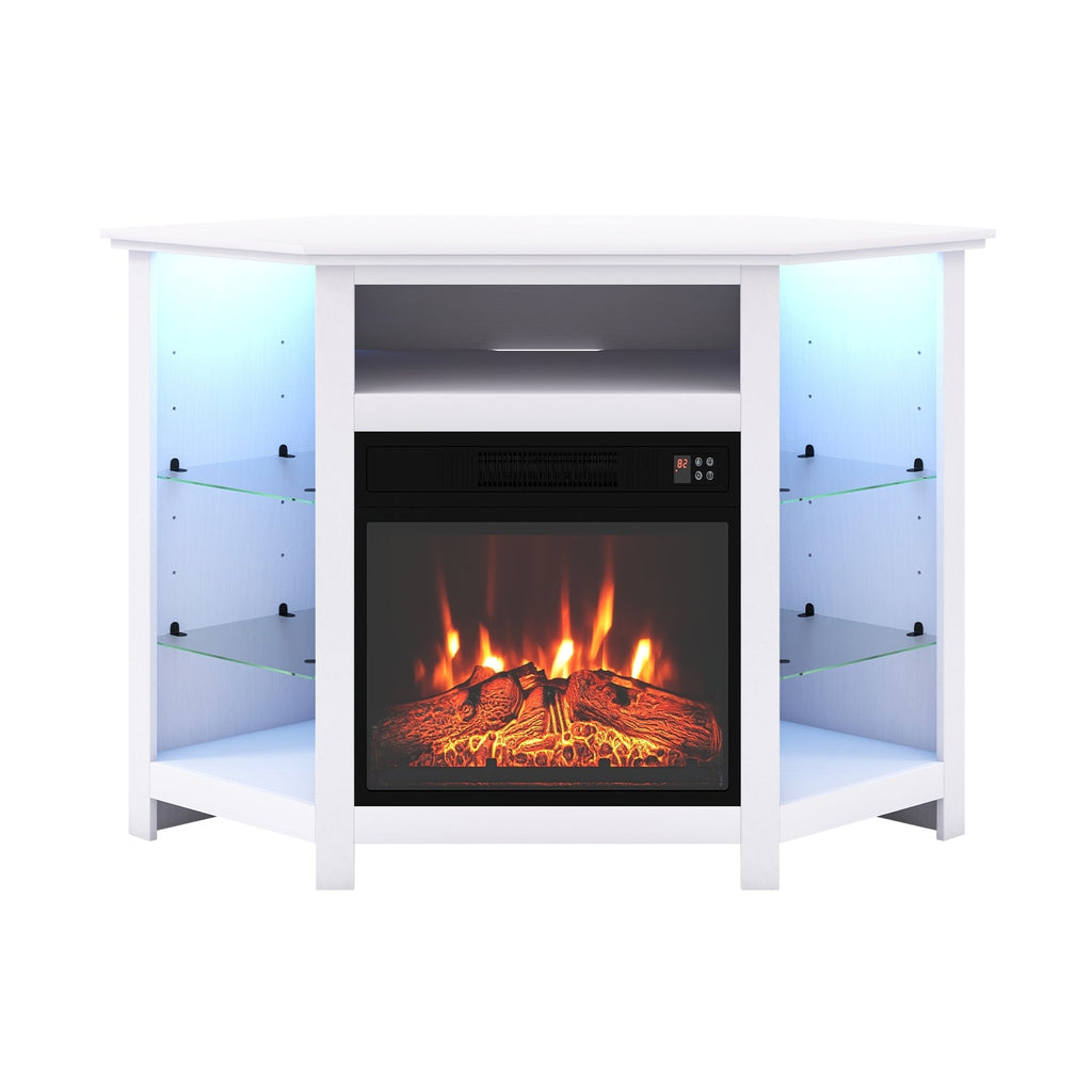 Fireplace Corner TV Stand with LED Lights and Smart APP Control for 50 Inches TV-Black