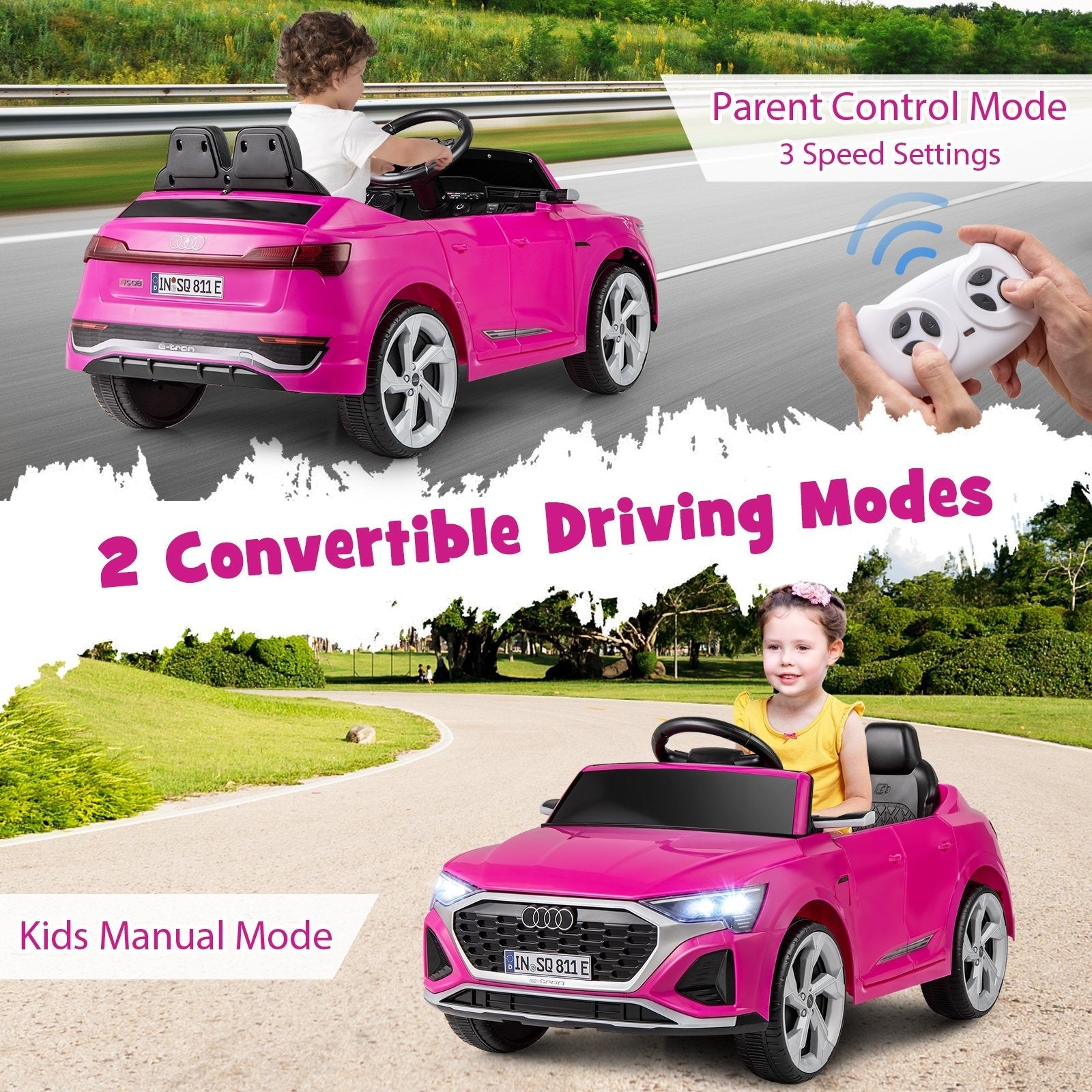 12V Kids Ride on Car Licensed Audi SQ8 with Remote Control and 3 Speeds-Black