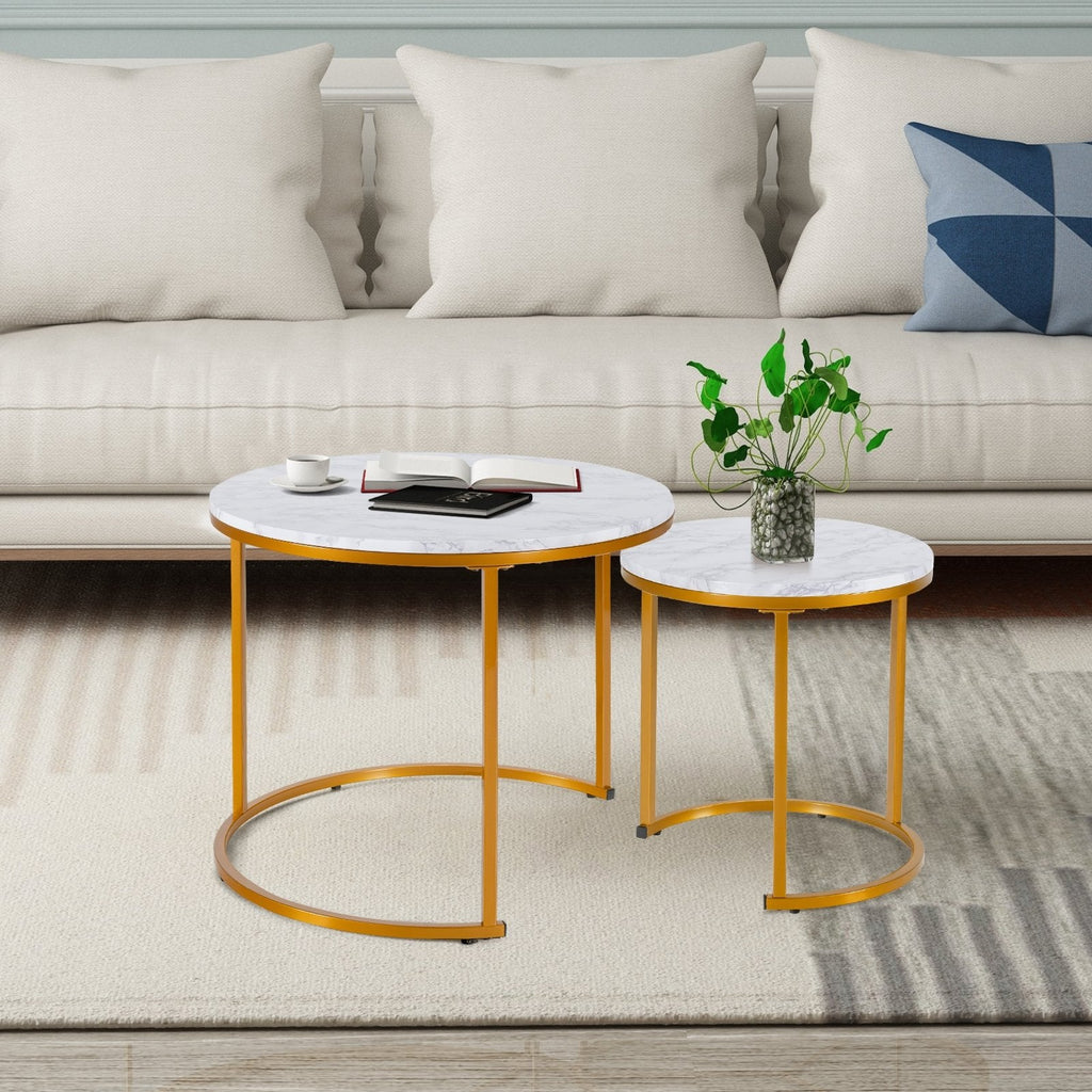 Set of 2 Modern Round Stacking Nesting Coffee Tables for Living Room-Light Brown