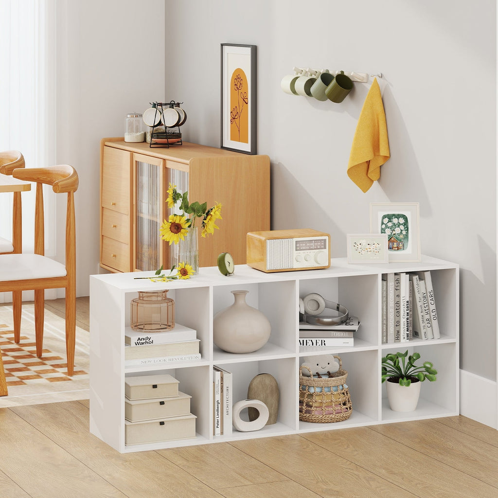 8-Cube Bookcase Bookshelf with 2 Anti-Tipping Kits Storage Organizer-Rustic Brown
