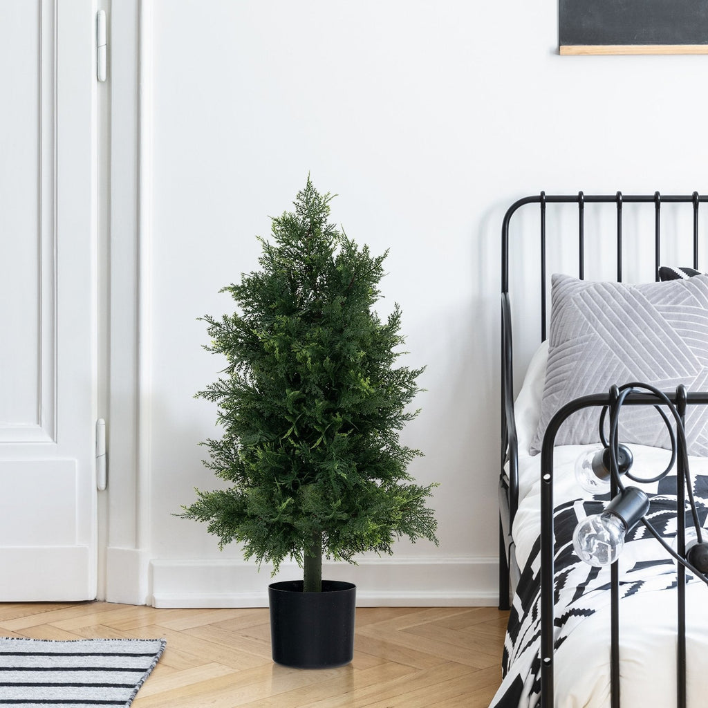 Artificial Cedar Topiary Tree with Plastic Nursery Pot for Porch and Office