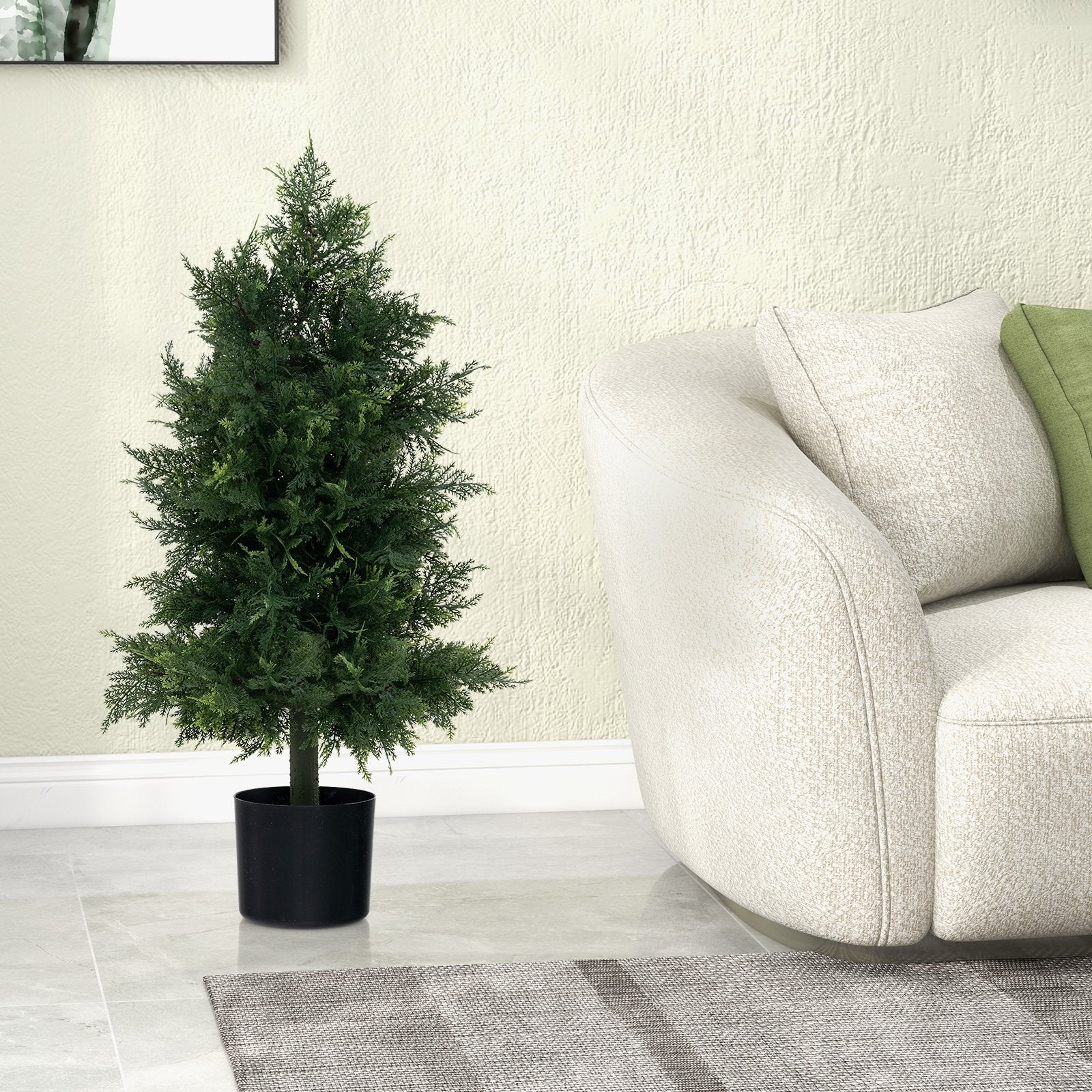 Artificial Cedar Topiary Tree with Plastic Nursery Pot for Porch and Office