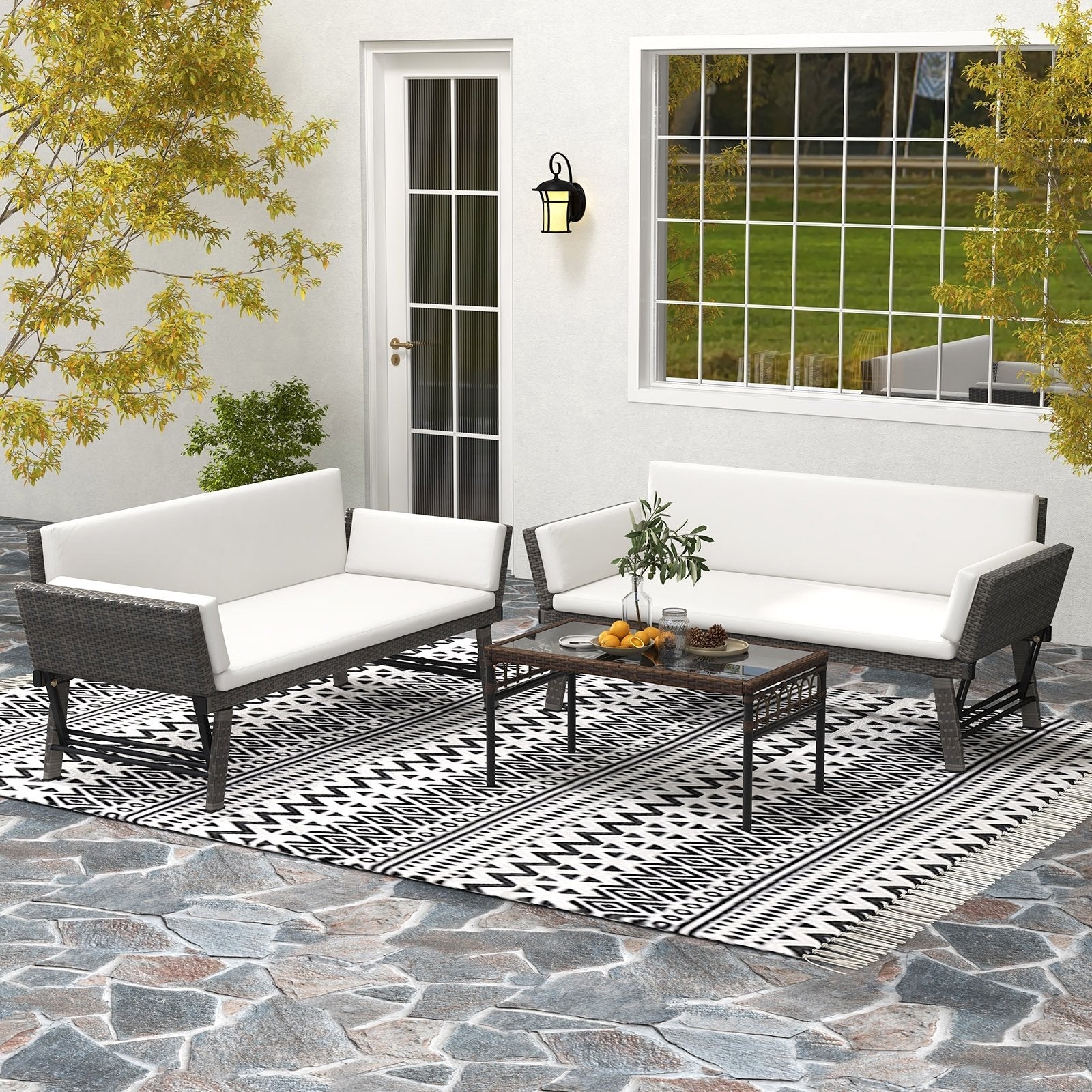 Outdoor Convertible Sofa Daybed with Adjustable Armrests for Balcony-Gray