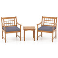 3 Piece Wood Patio Furniture Set with Seat Cushions and Acacia Wood Frame-Gray