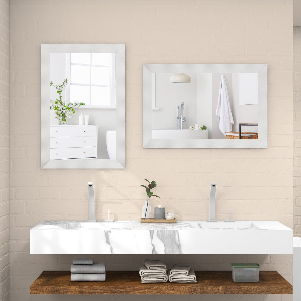 41.5 x 28 inches Farmhouse Wall Mirror with Solid Wood Frame-Brown