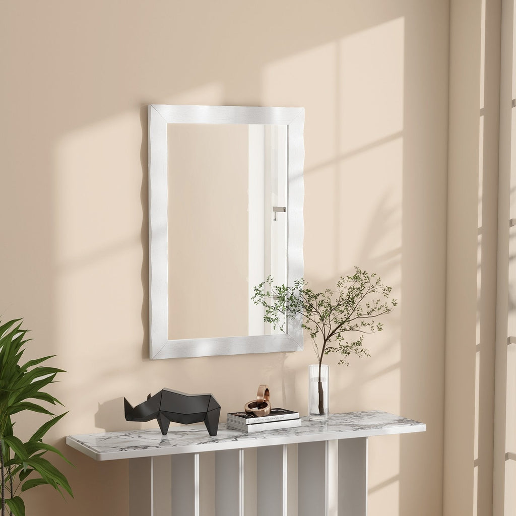 41.5 x 28 inches Farmhouse Wall Mirror with Solid Wood Frame-Brown