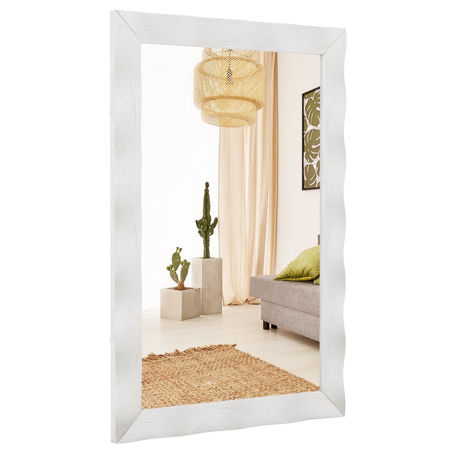 41.5 x 28 inches Farmhouse Wall Mirror with Solid Wood Frame-Brown