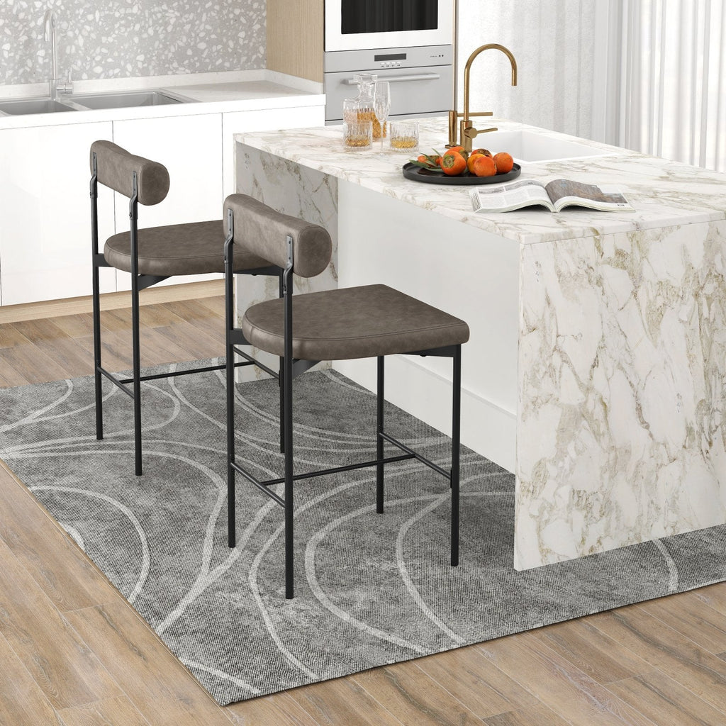 20 Inch Upholstered Bar Stools Set of 2 Counter Height Bar Chairs with  Backrest-Brown