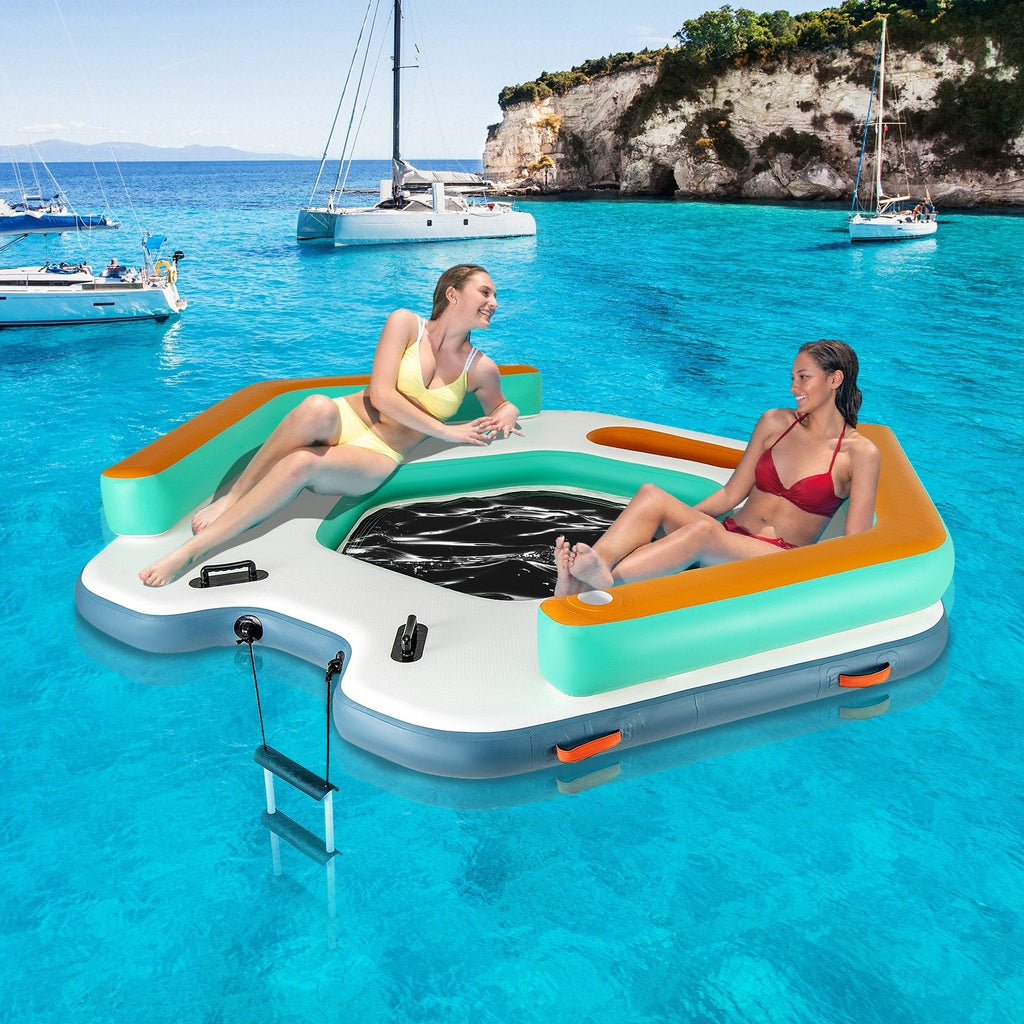 8.7 Feet Inflatable Floating Dock with Detachable Ladder and Mesh Swim Lounge