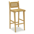 Patio Teak Wood Bar Stool with Rattan Backrest and Seat