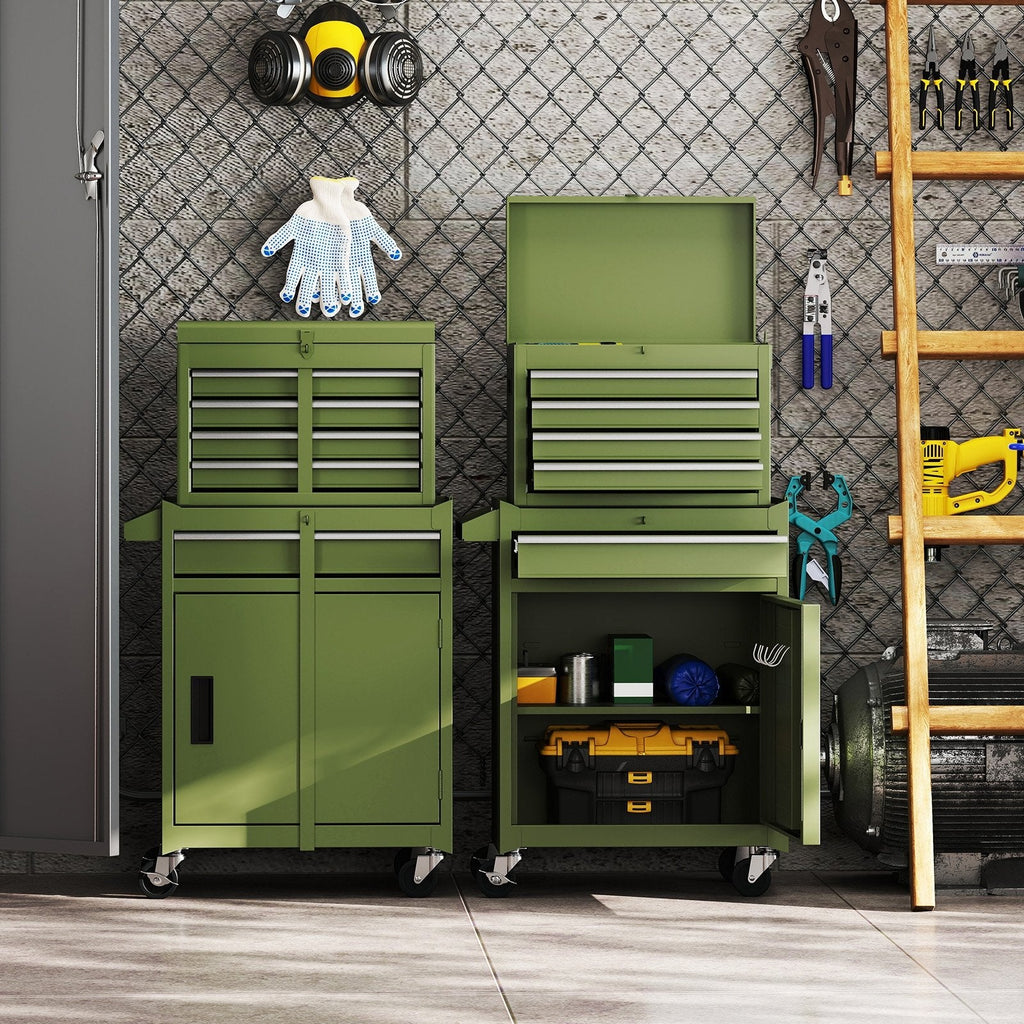 2-in-1 Tool Chest and Cabinet with 5 Sliding Drawers-Black