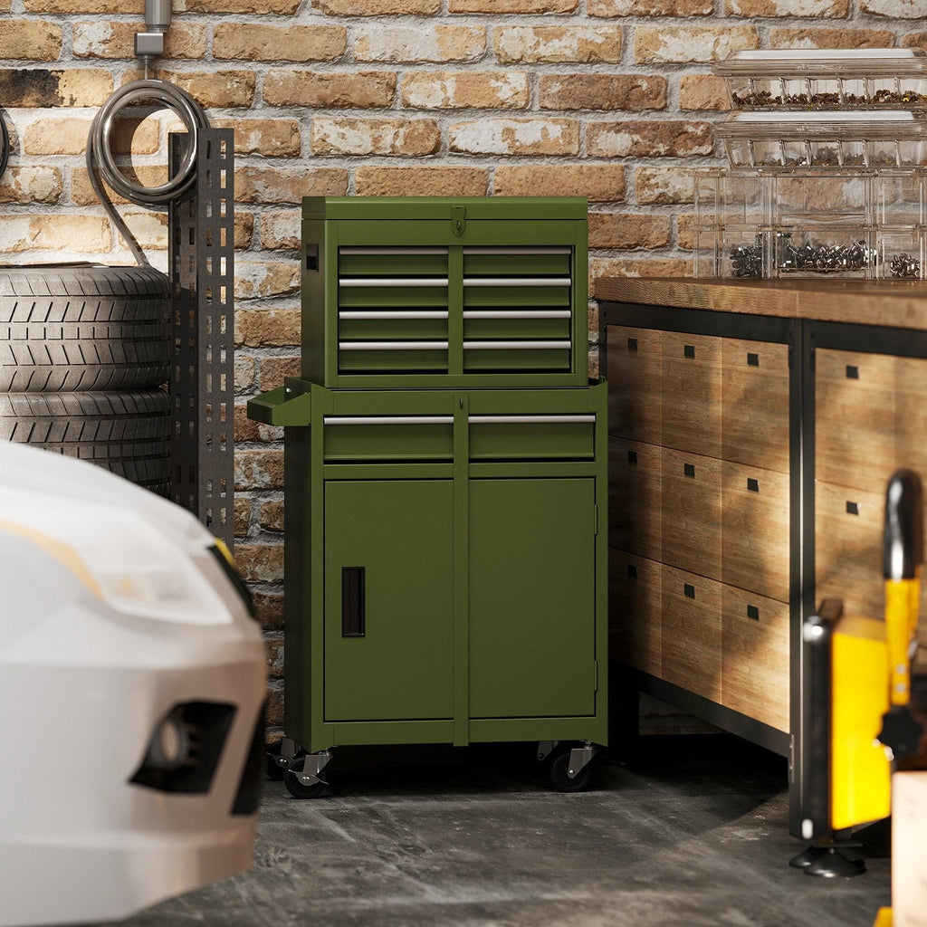 2-in-1 Tool Chest and Cabinet with 5 Sliding Drawers-Black