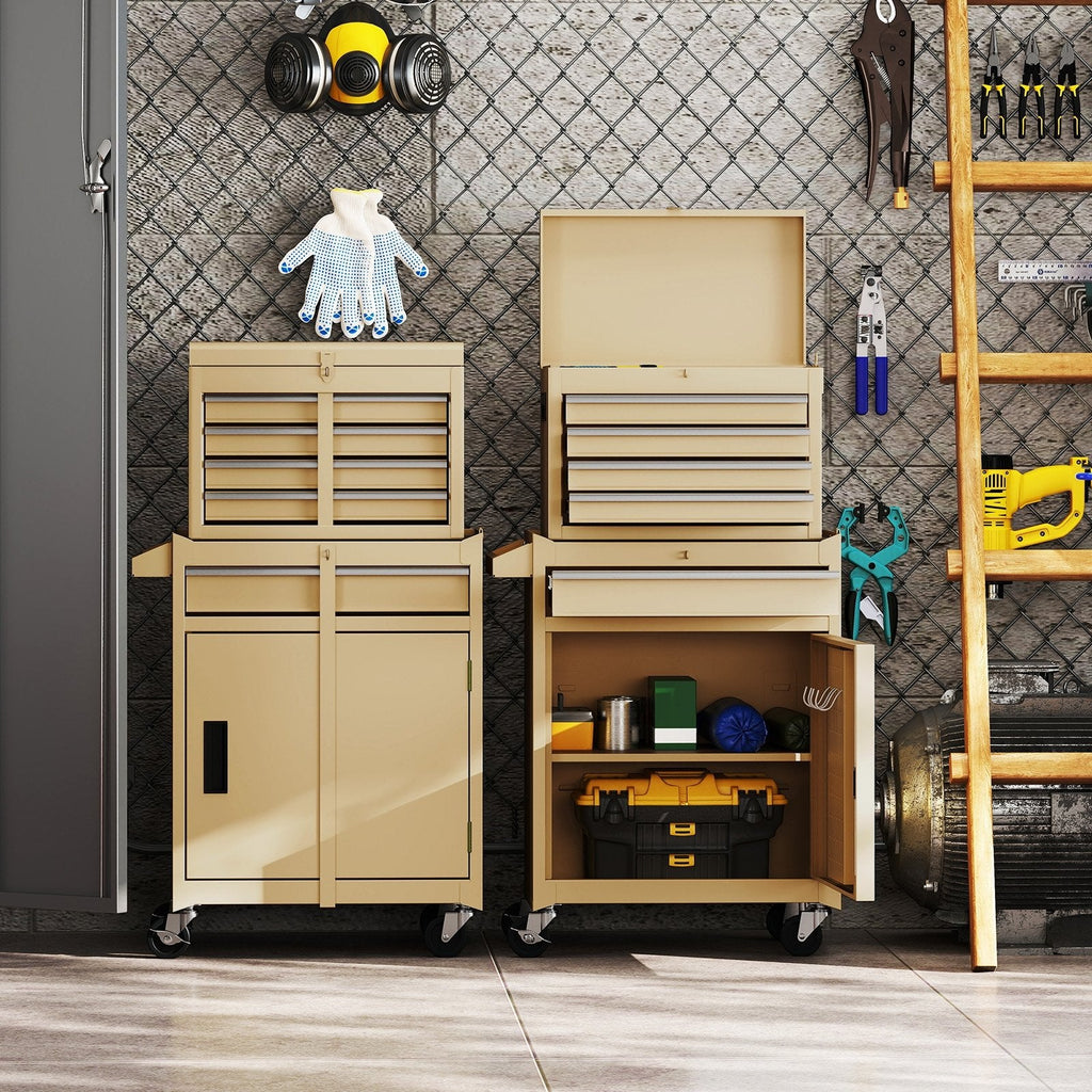 2-in-1 Tool Chest and Cabinet with 5 Sliding Drawers-Black