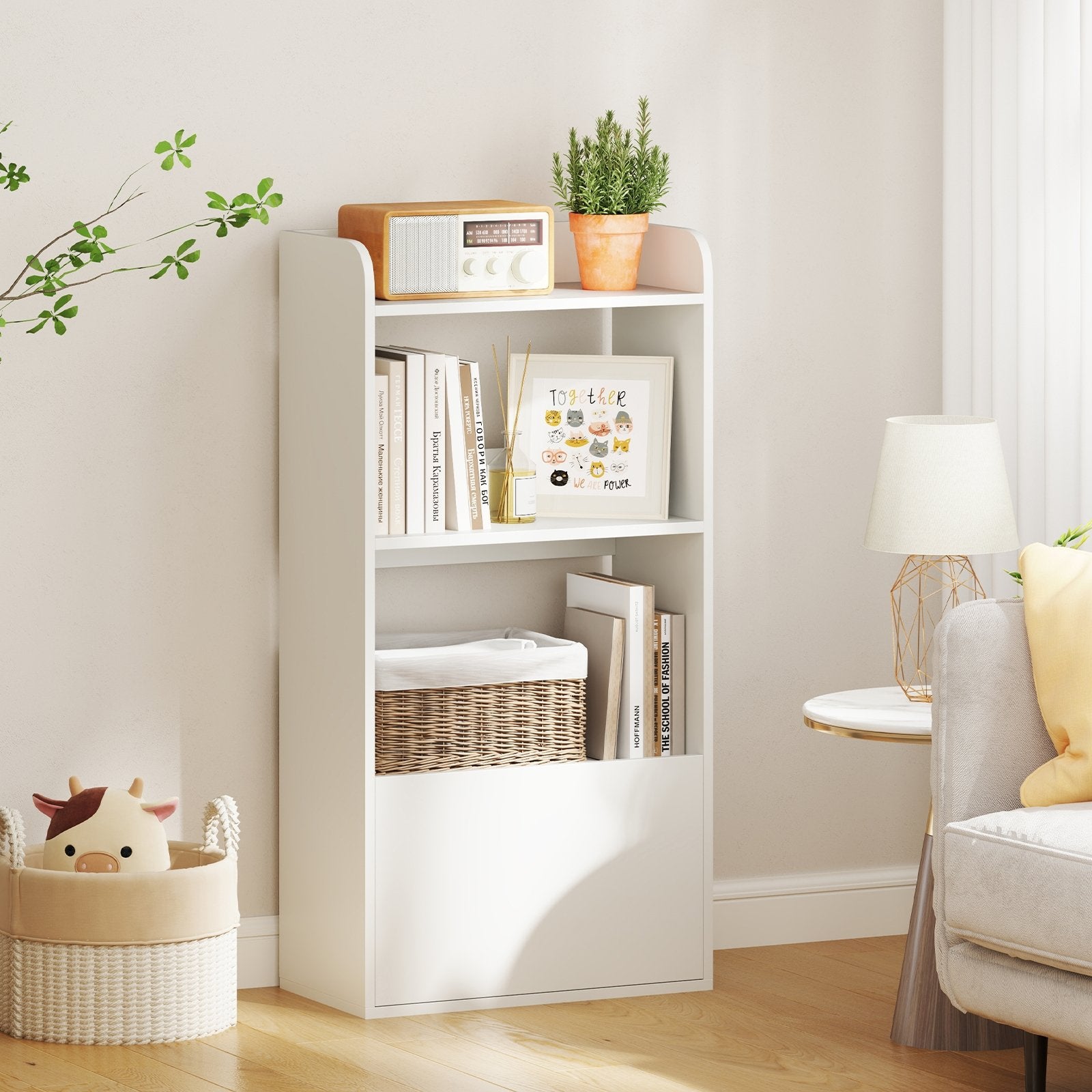 Freestanding Bookshelf with 3-Tier Open Shelf-Rustic Brown