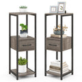 2 Pack 3 Tier Tall Metal Plant Stand with Drawer and Display Shelf-Gray