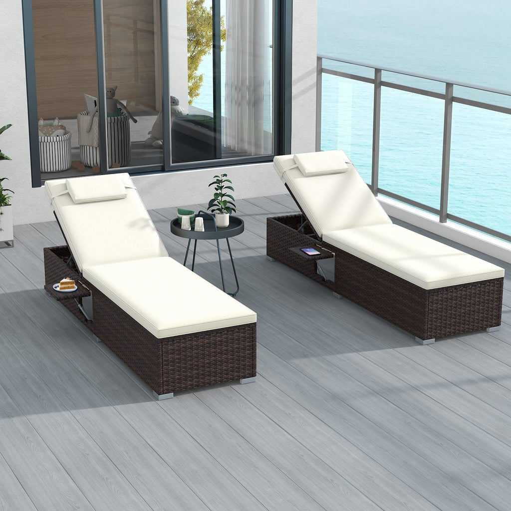 Outdoor PE RattanChaise Lounge with 6-level Backrest-Navy