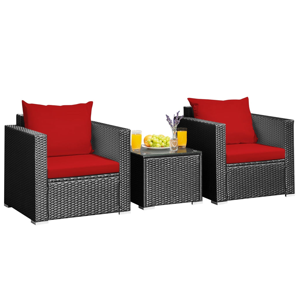 3 Pieces Patio Wicker Conversation Set with Cushion-Black