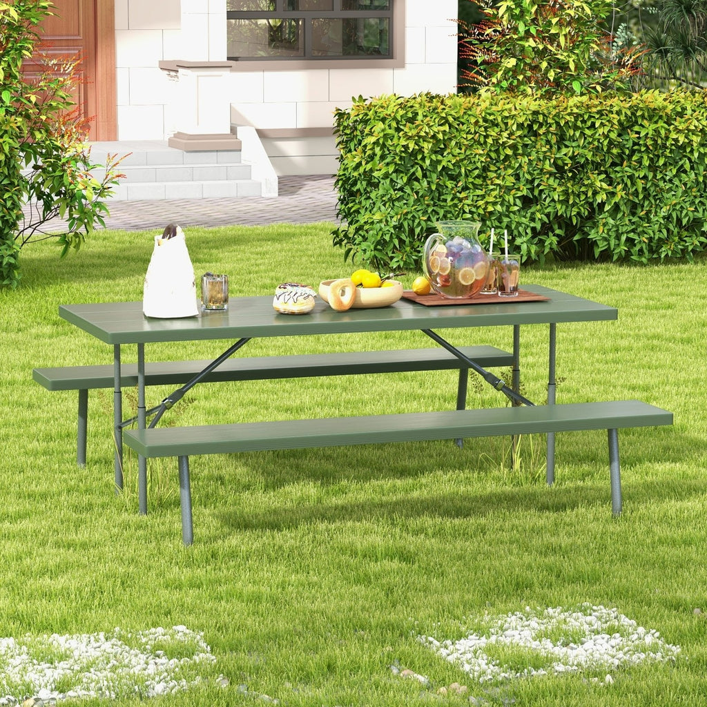 Folding Picnic Table Set with Metal Frame and All-Weather HDPE Tabletop  Umbrella Hole-Black