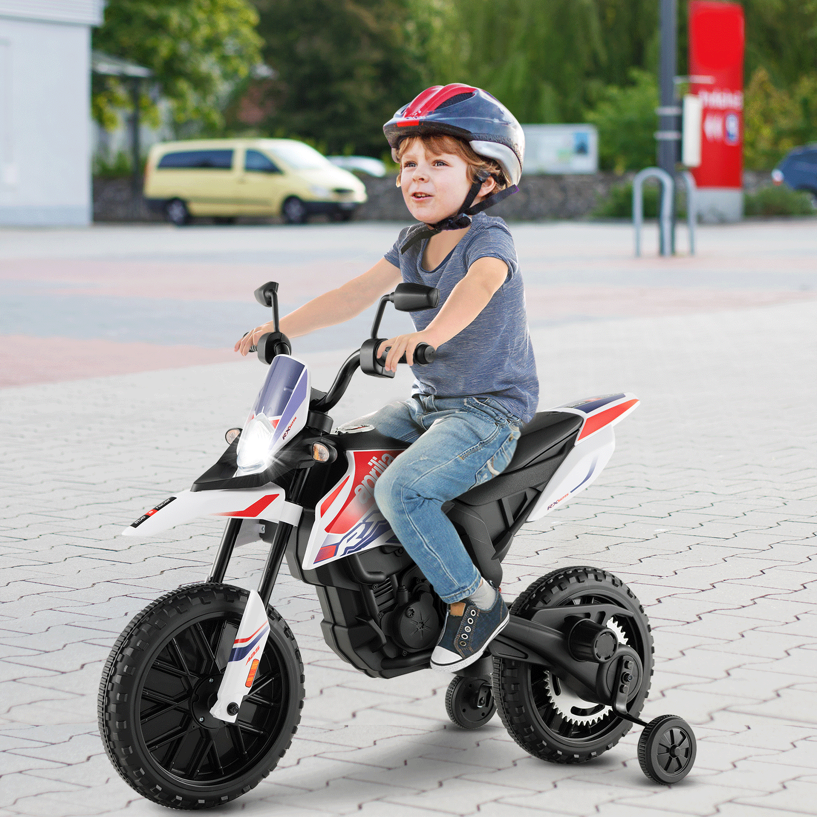 Aprilia Licensed Kids Ride On Motorcycle with 2 Training Wheels-Navy