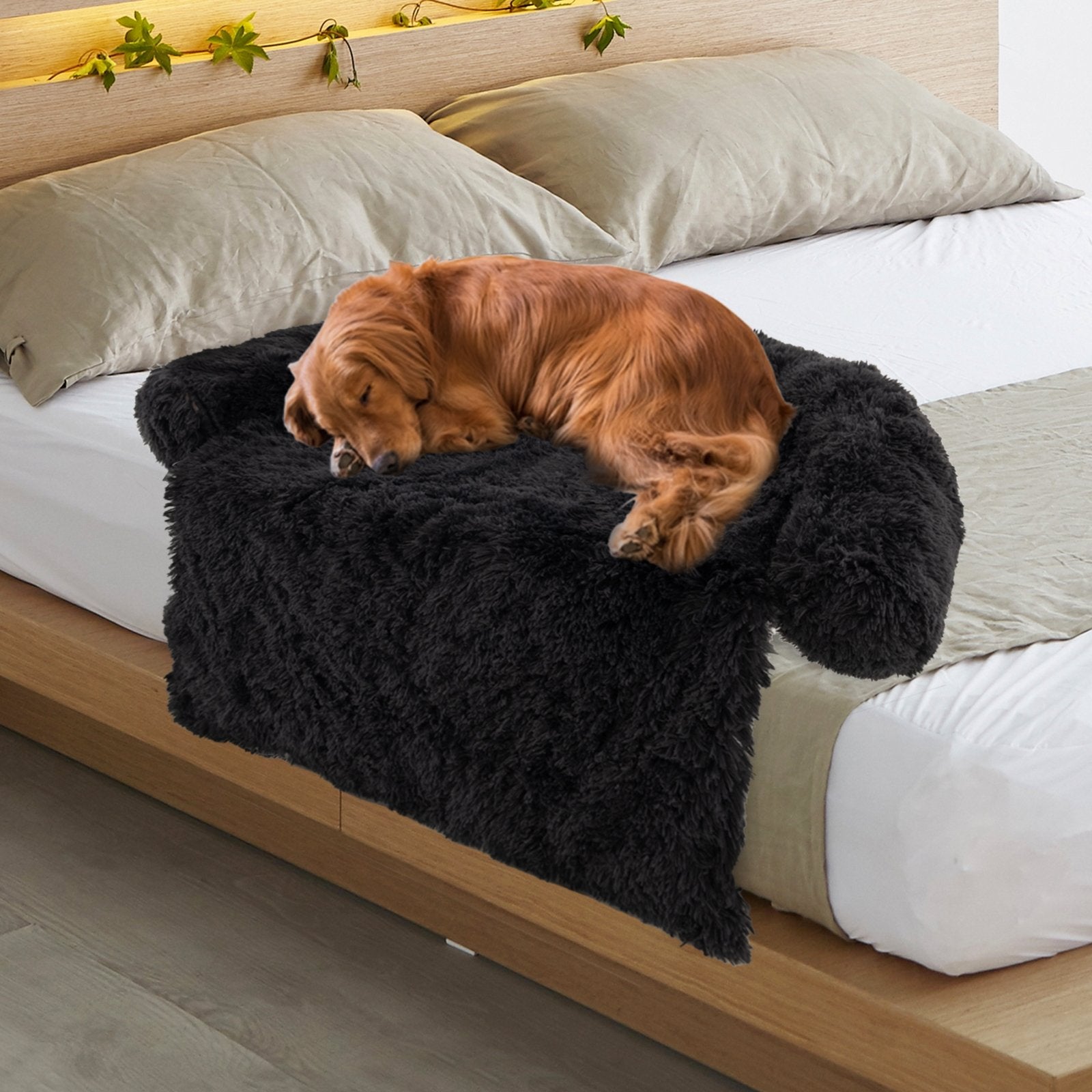 Plush Calming Dog Couch Bed with Anti-Slip Bottom-S