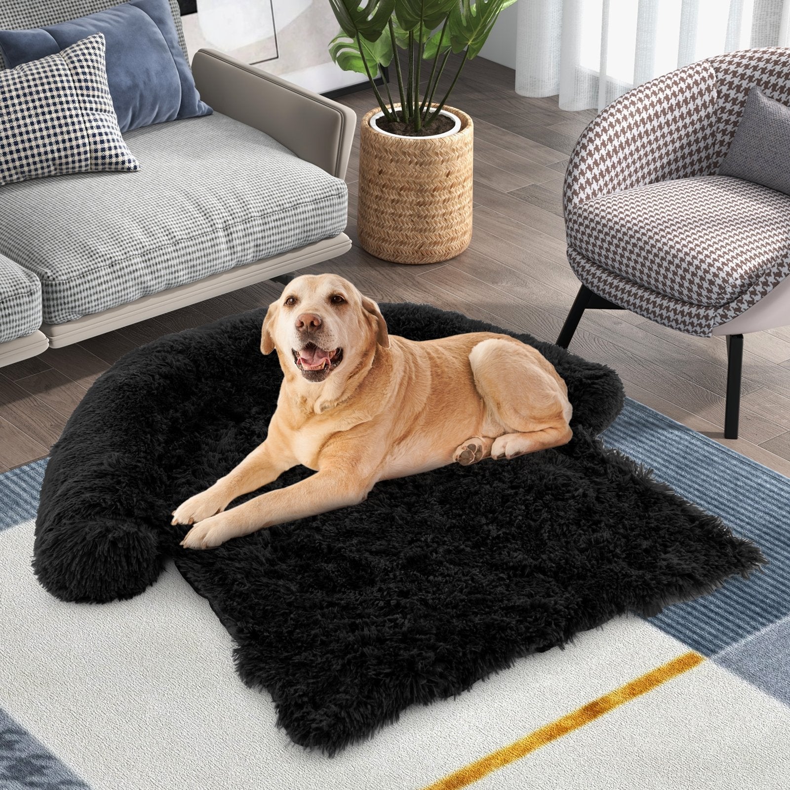 Plush Calming Dog Couch Bed with Anti-Slip Bottom-S