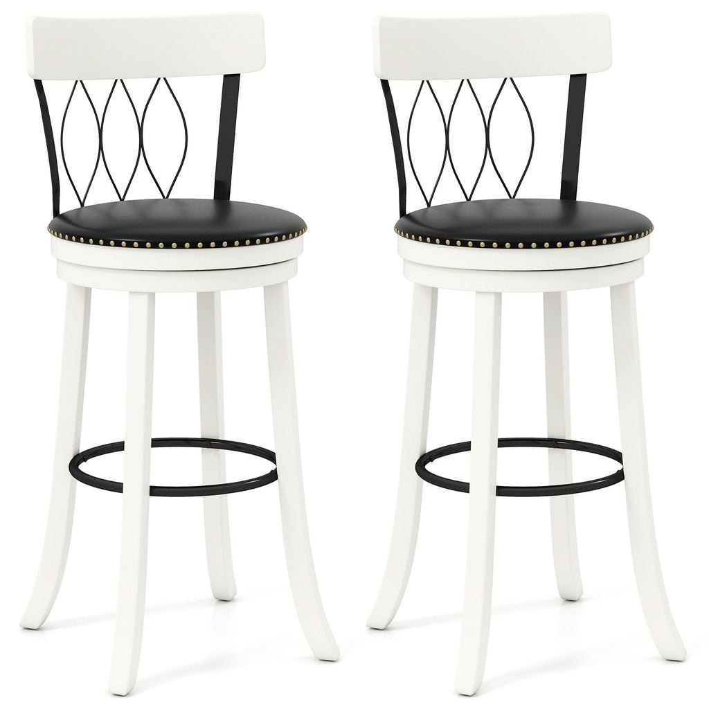 Set of 2 Bar Stools Swivel Bar Chairs with Footrest Rubber Wood Frame and Tufted Rivets-26 inches