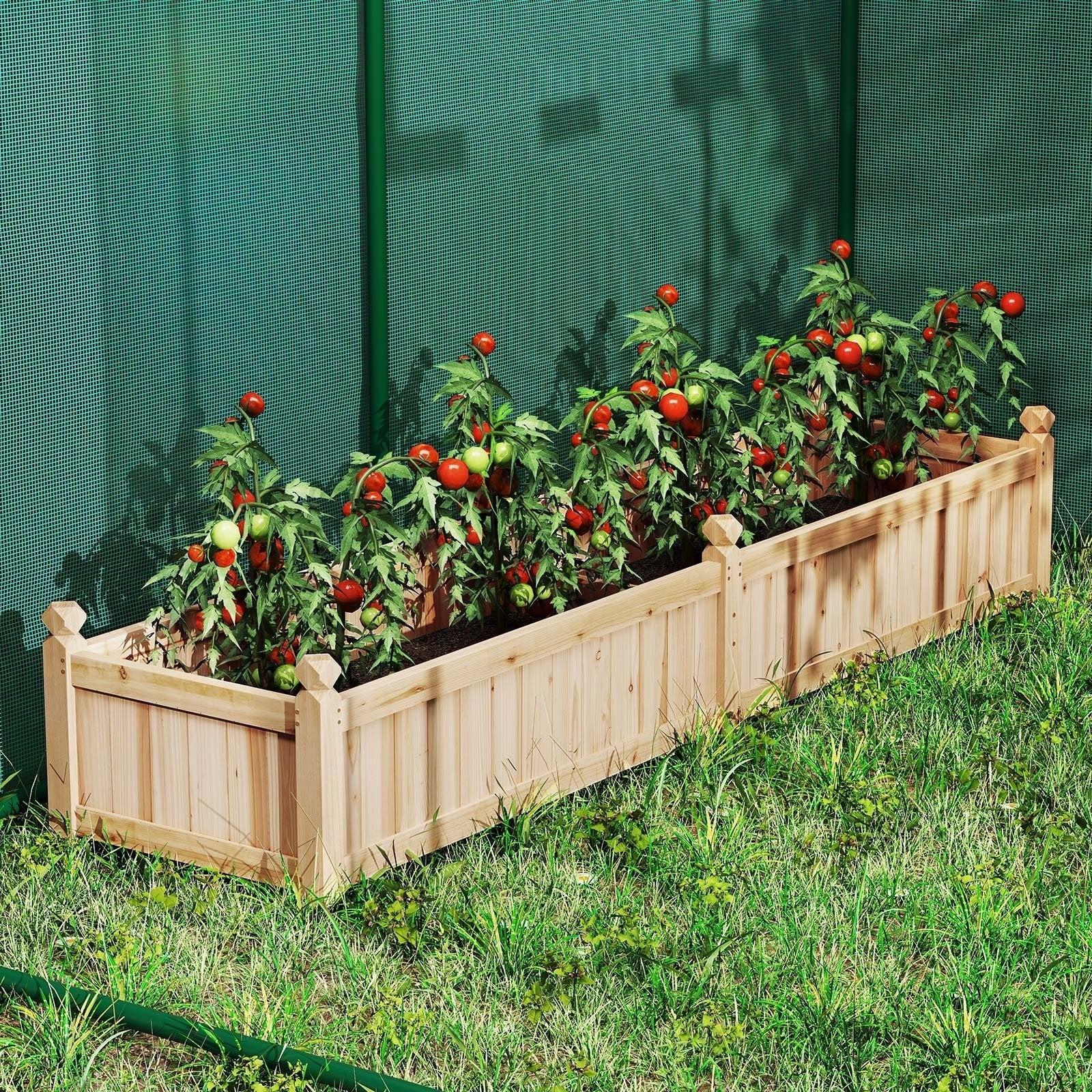 91 x 24 x 16 Inch Divisible Planter Box with Corner Drainage and Non-woven Liner for Growing Vegetables-Brown