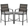 Patio Bar Stools Set of 2 Counter Height Rattan Bar Chairs with Armrest-Grey