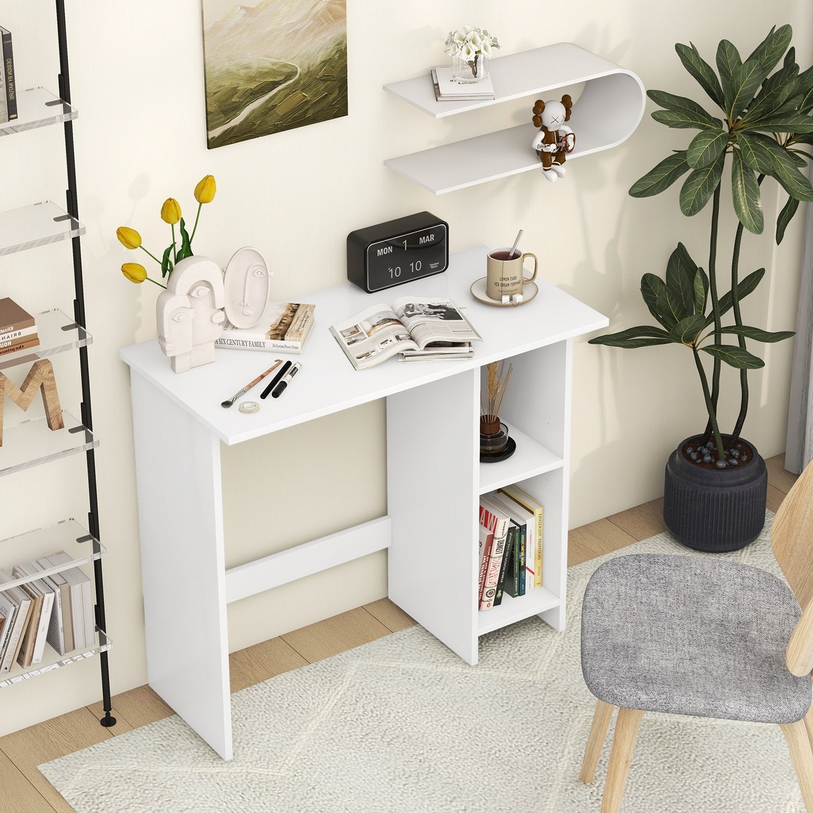 Small Computer Desk with Storage and Adjustable Shelf-Black