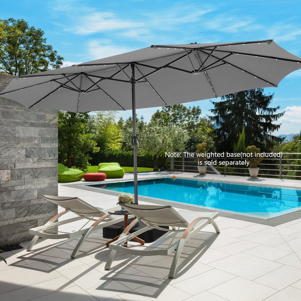 15 Feet Twin Patio Umbrella with 48 Solar LED Lights-Beige