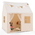 Kids Play Tent Large Playhouse with Glow in the Dark Stars and Mat-Beige