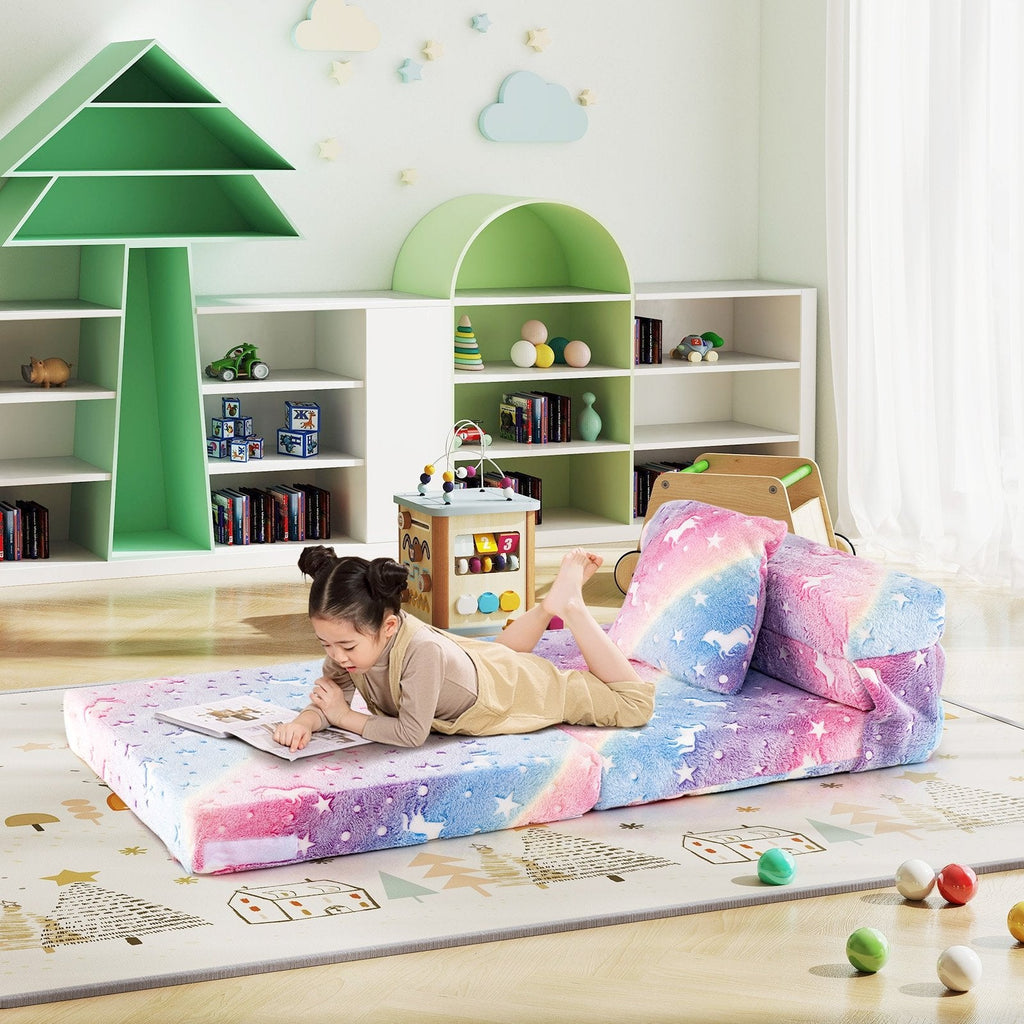 Kids Folding Sofa Bed Floor Mattress Glow in the Dark with Pillow-Gray