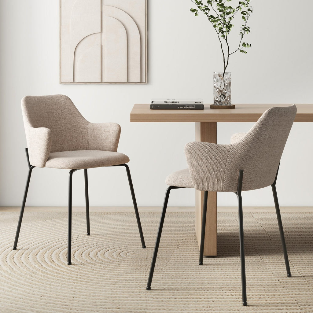 Dining Chairs Set of 2 with Curved Backrest  Wide Seat and Armrests-Gray
