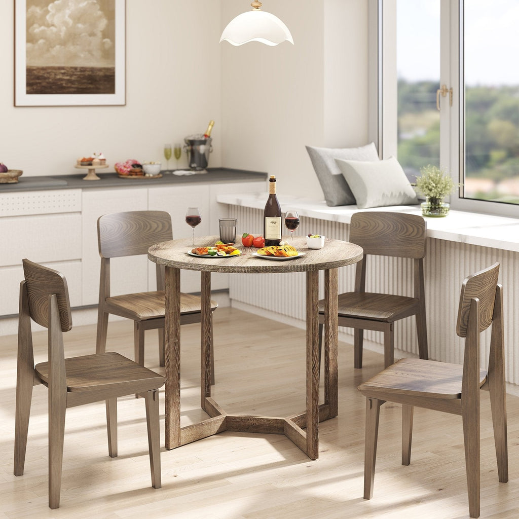 36 Inch Round Wood Dining Table for 2-4 People with Wing-shaped Pedestal Base-Black