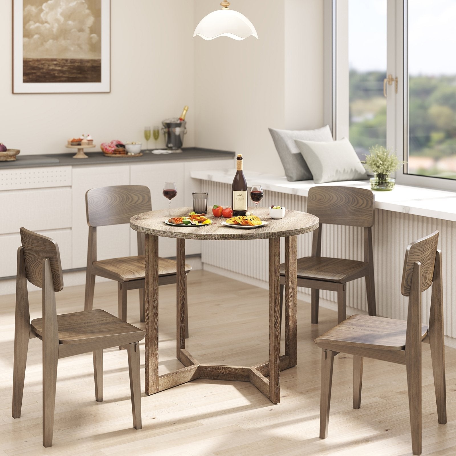 36 Inch Round Wood Dining Table for 2-4 People with Wing-shaped Pedestal Base-Black