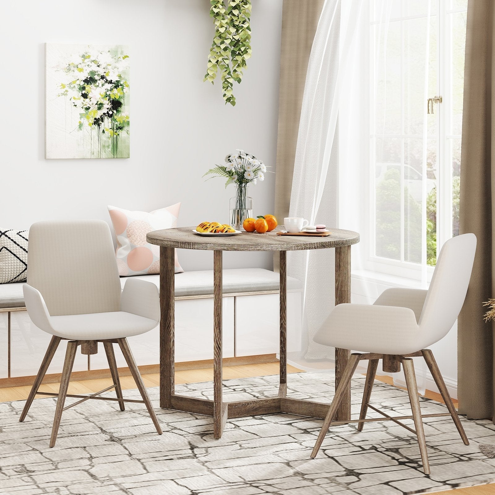 36 Inch Round Wood Dining Table for 2-4 People with Wing-shaped Pedestal Base-Black