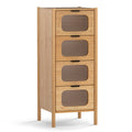 4-Drawer Dresser Bamboo Storage Cabinet with Fluted Tempered Glass Drawers-Natural