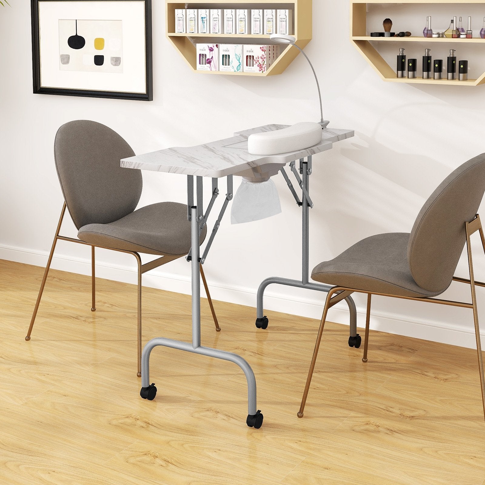 Folding Manicure Nail Table with Electric Dust Collector-Black