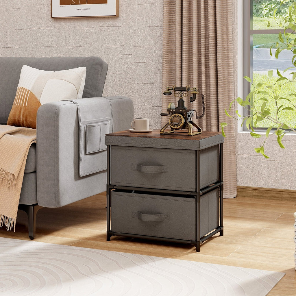 2-Drawer Nightstand with Removable Fabric Bins and Pull Handles-Black
