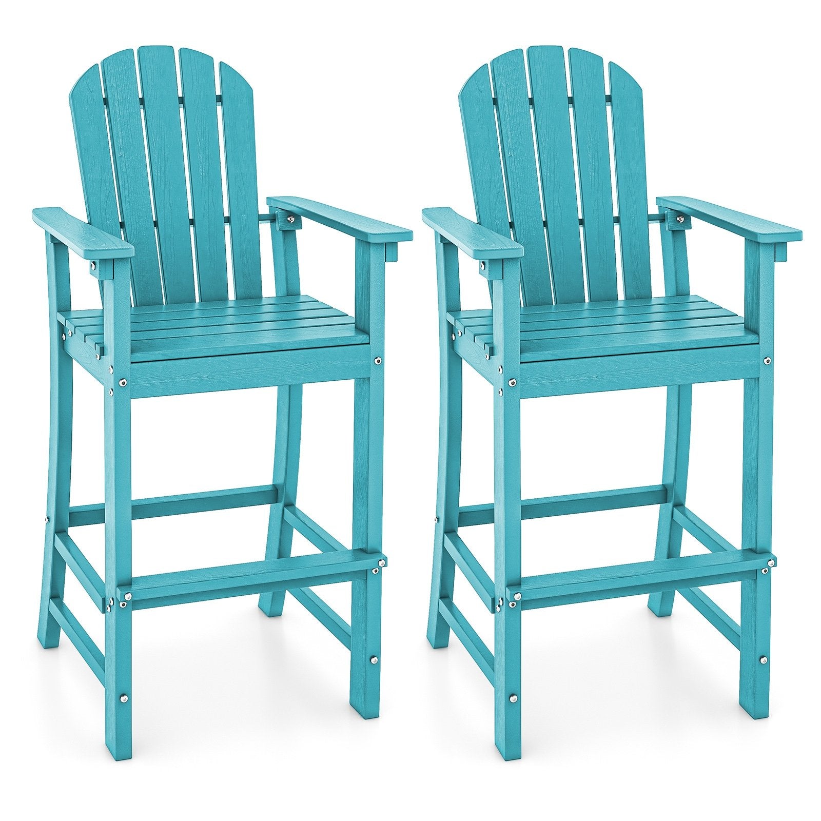 Set of 2 Counter Height Outdoor HDPE Bar Stool with Armrests and Footrest-Black