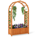 Raised Garden Bed with Lattice Trellis Ached Roof Wooden Elevated Planter Box-Brown
