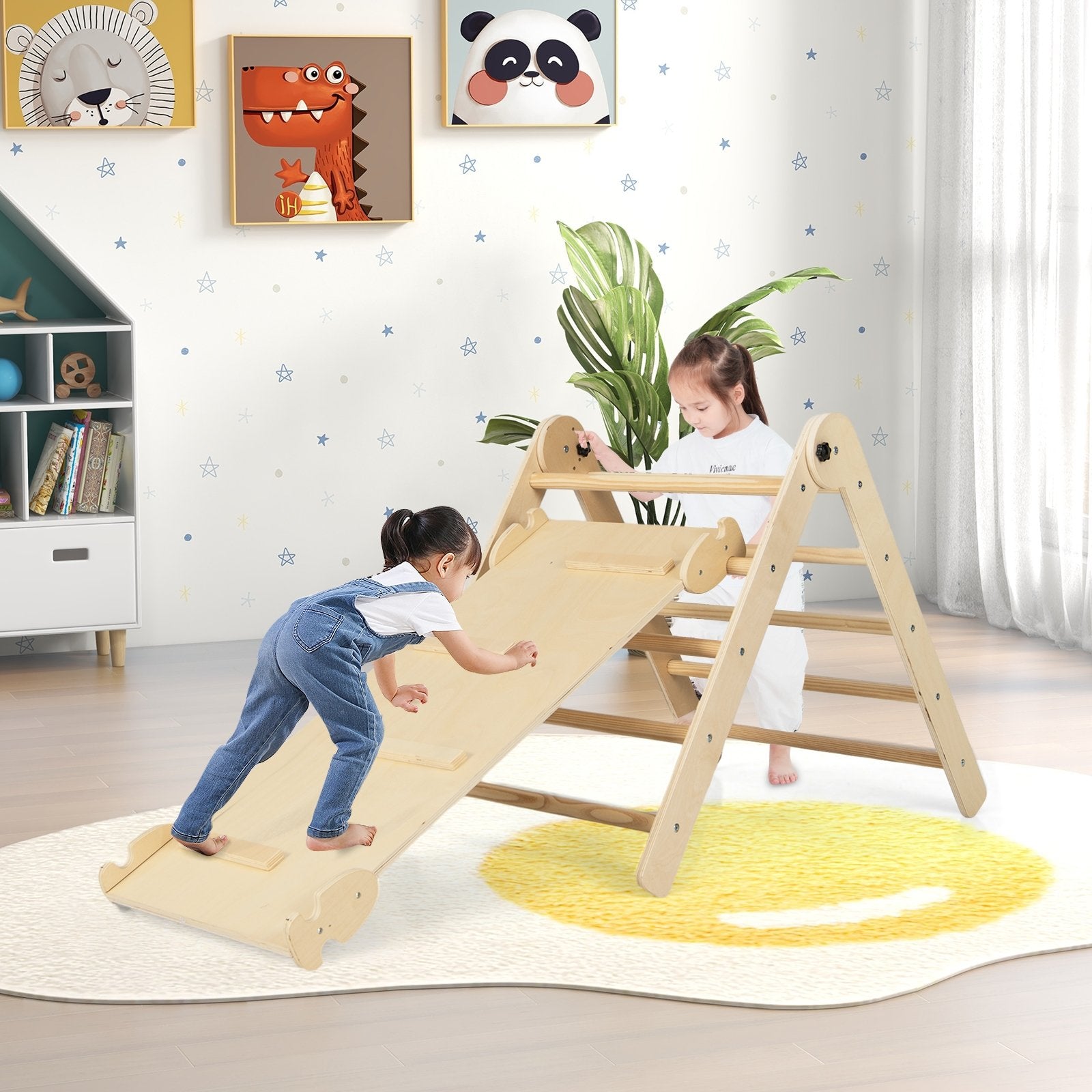 3-in-1 Climbing Set Foldable and Adjustable Kids Triangle Set-Multicolor
