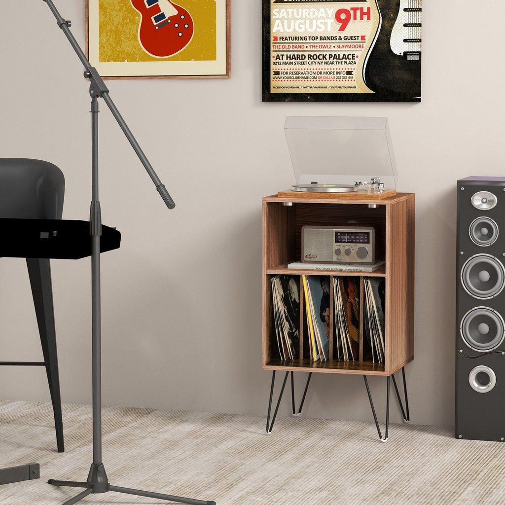 Record Player Stand with Charging Station for Living Room Bedroom-Black
