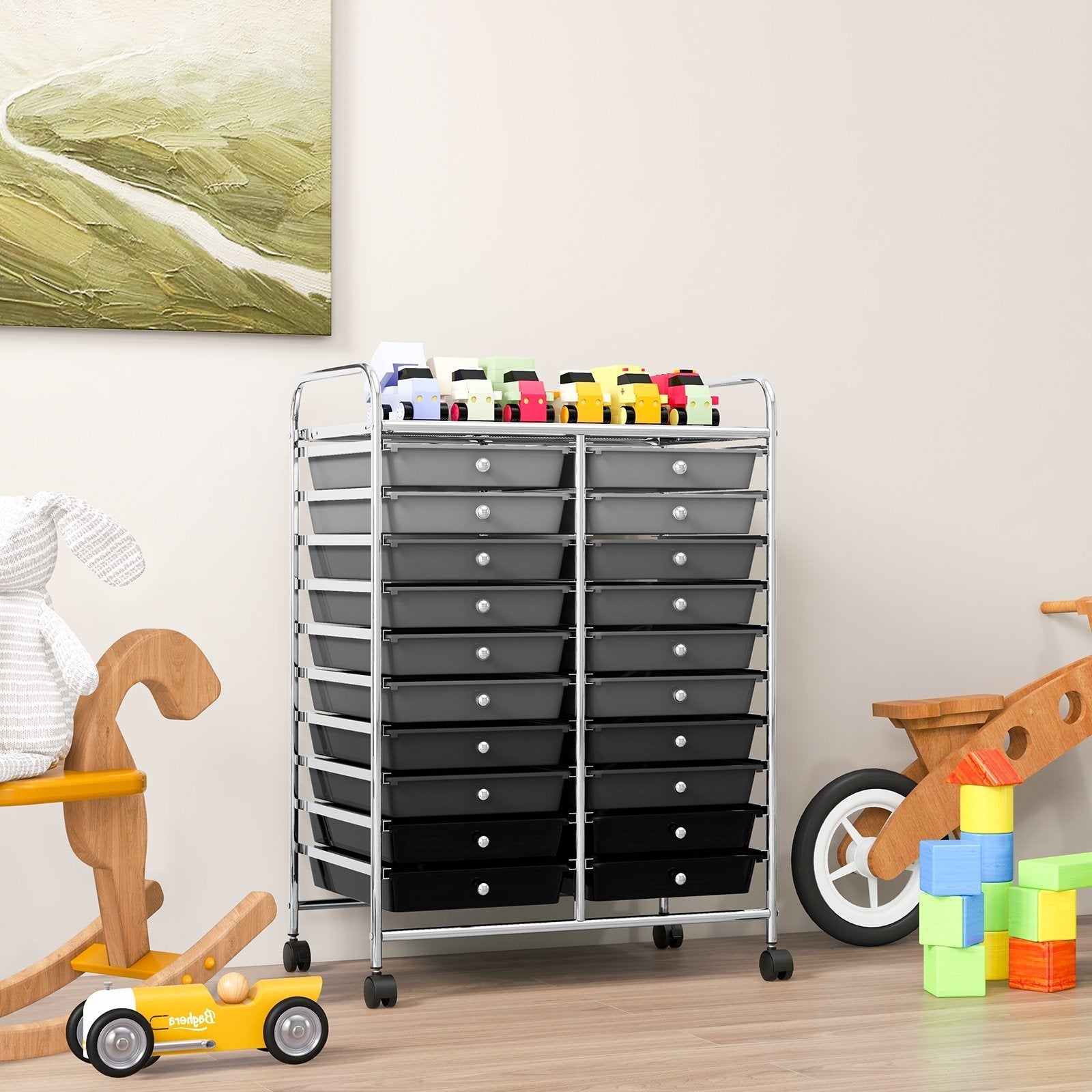 20 Drawers Rolling Storage Cart Studio Organizer-Beige